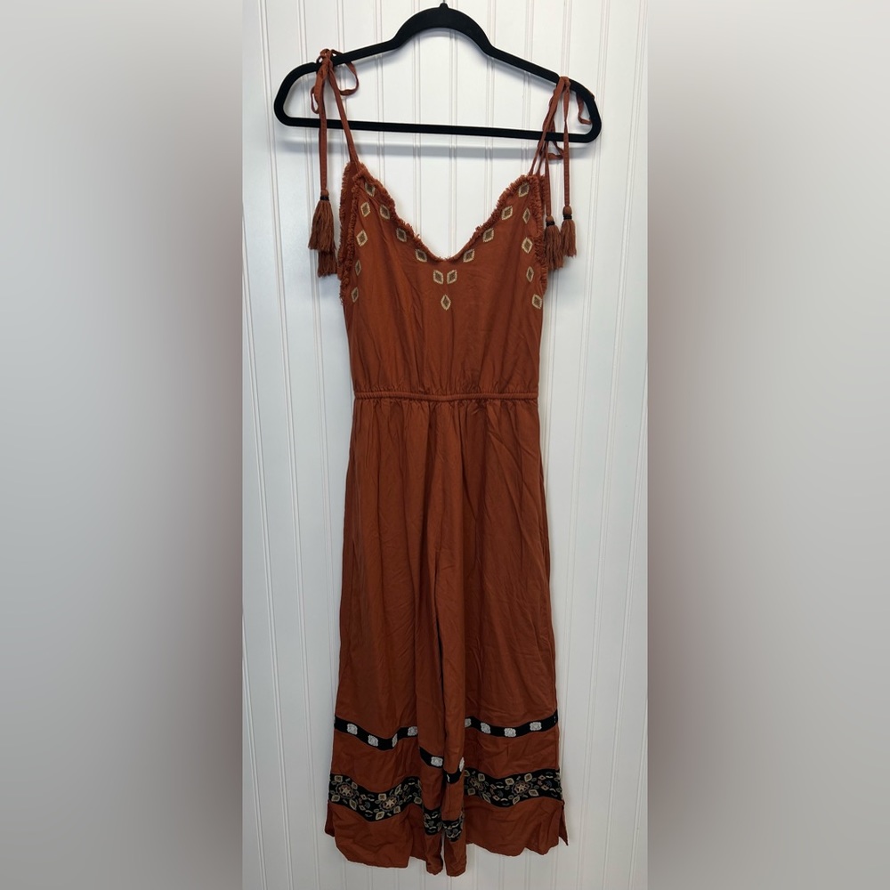 Endless Rose Bohemian Embroidered Burnt Orange‎ Jumper Sz S